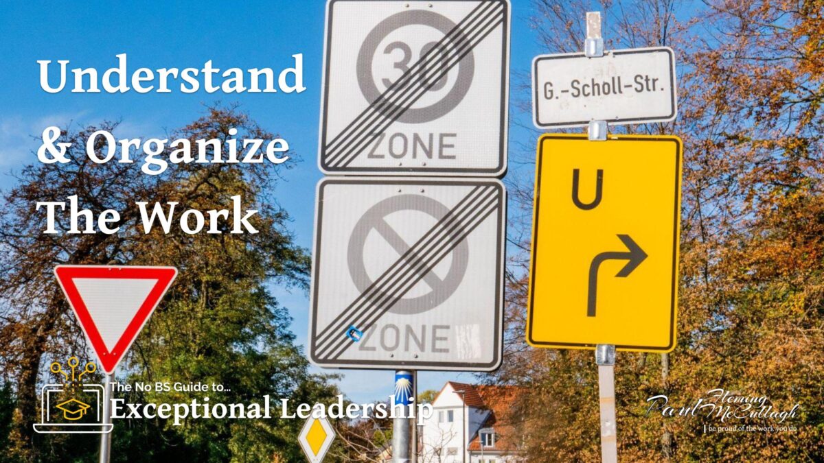 Multiple, confusing road signs for one highway signifying that exceptional leaders need to organize the work that comes into the team