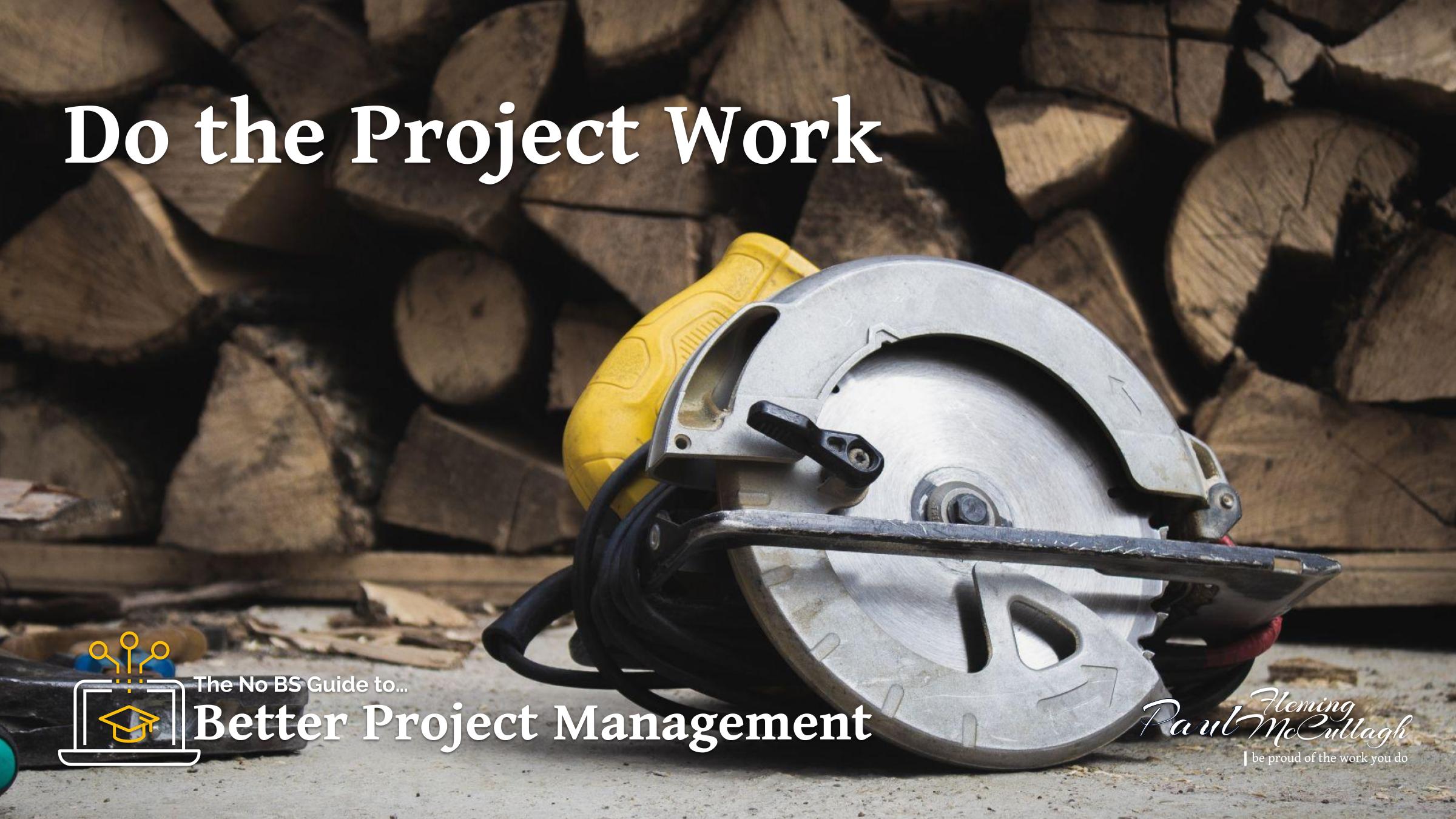 Circular saw in front of split logs, signifying doing the project work