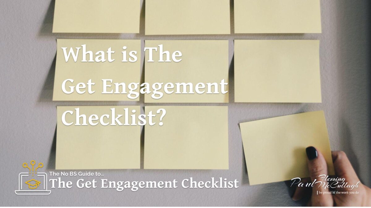 9 post-it notes on a wall, arranged in a 3 x 3 grid, representing The Get Engagement Checklist